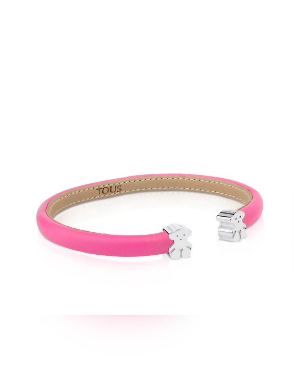 NWOT TOUS Sweet Dolls Sterling Silver And Pink Leather Bangle